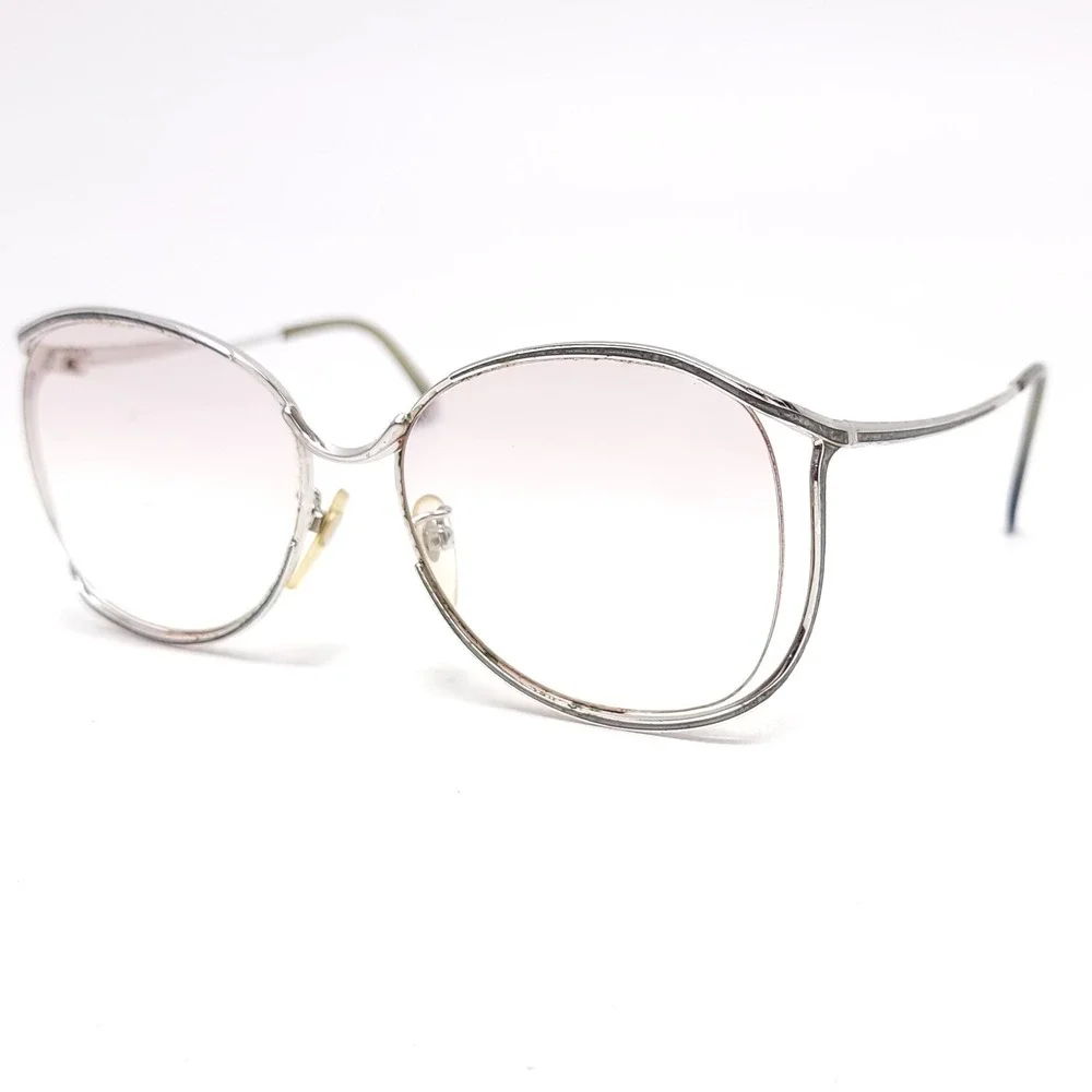 Vintage Tura Eyeglasses Frames Mod 225 Inlay Open Rim Silver‎ Japan 54 16 140